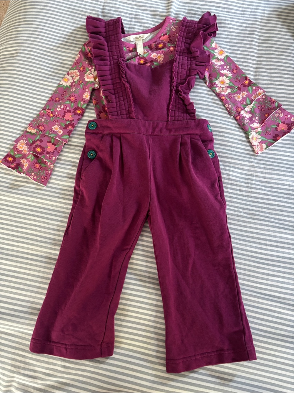 Matilda Jane Burgundy Ruffle Strap Overalls Set
